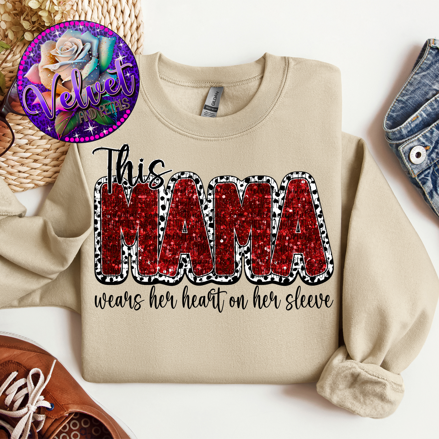 This Mama Wears Her Heart On Her Sleeve Red