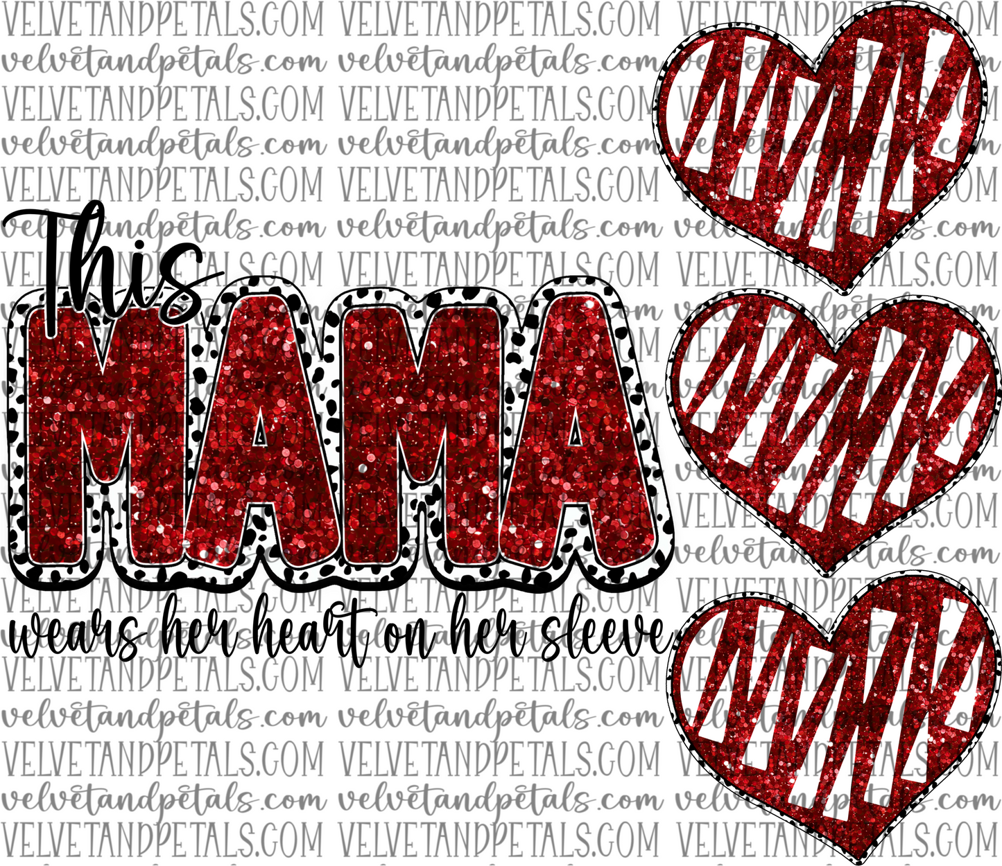 This Mama Wears Her Heart On Her Sleeve Red
