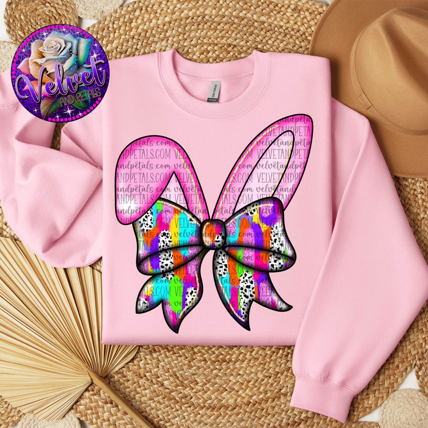 Pink Bunny Ears With Colorful Coquette Bow