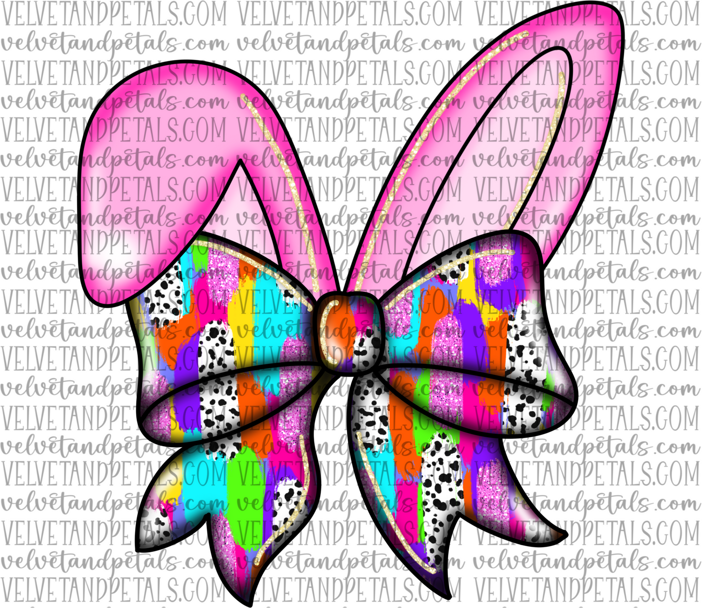 Pink Bunny Ears With Colorful Coquette Bow