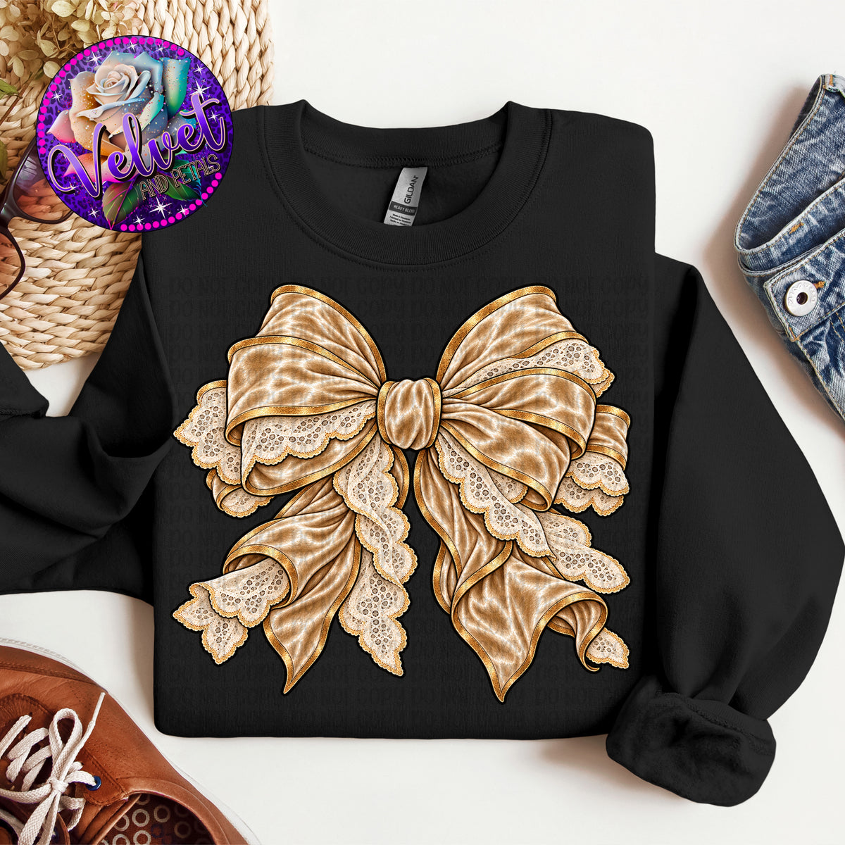 Champagne Gold Velvet And Lace Bow