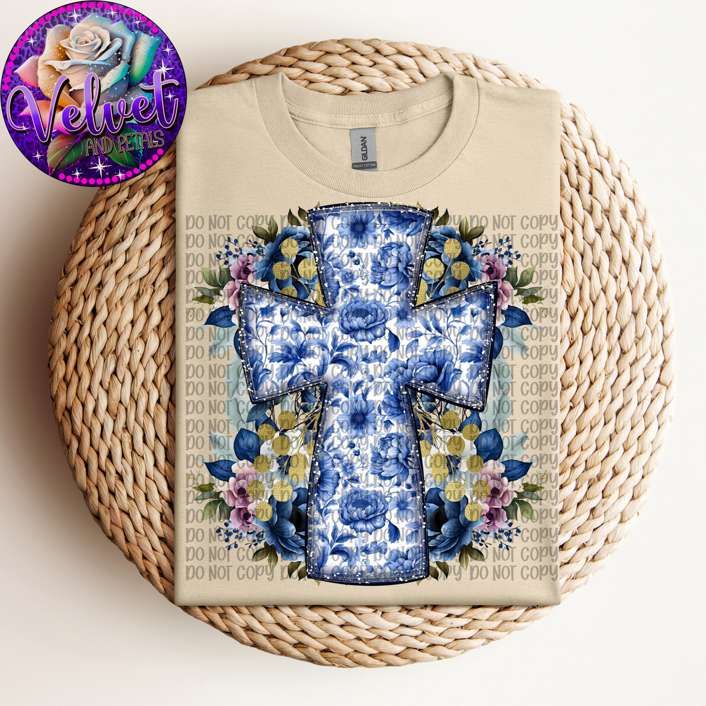 Blue Cross And Flowers