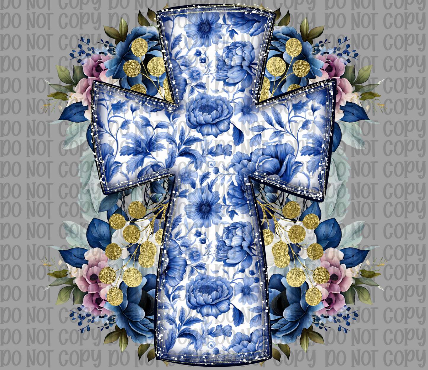 Blue Cross And Flowers