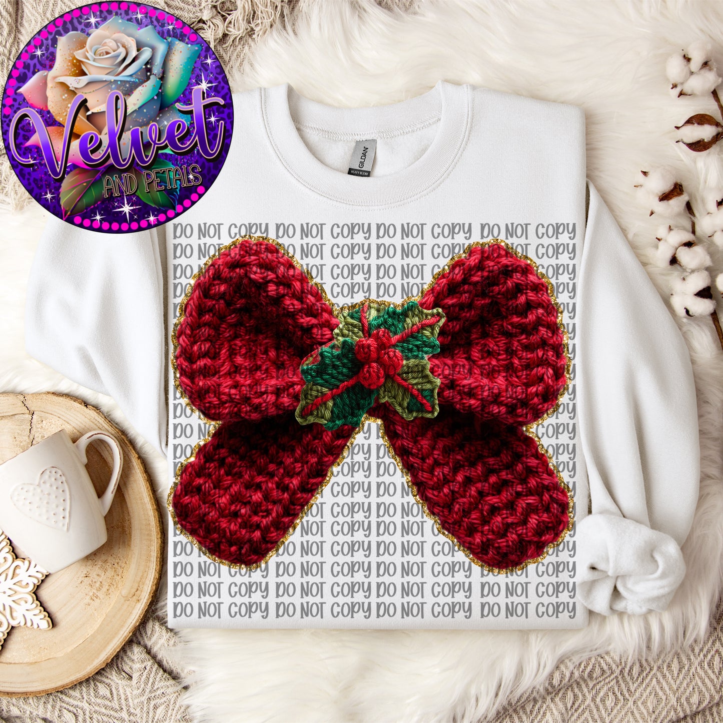 Faux Yarn Red Bow