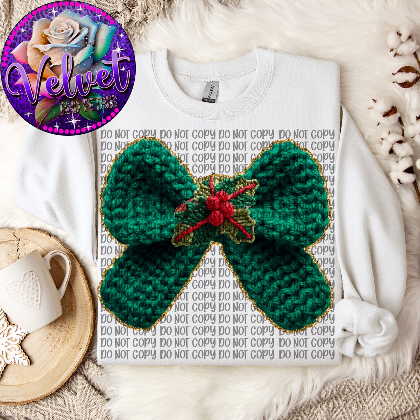 Faux Yarn Green Bow