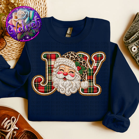 Faux Embroidered Joy Leopard Santa