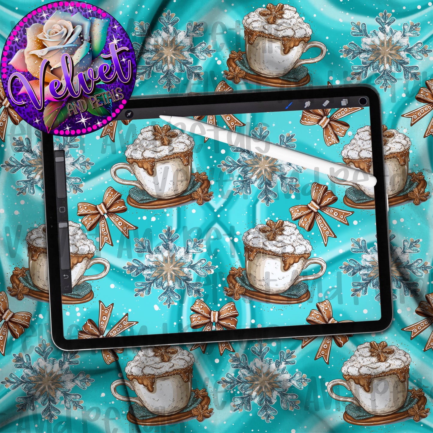 Hot Cocoa and Snowflakes Seamless