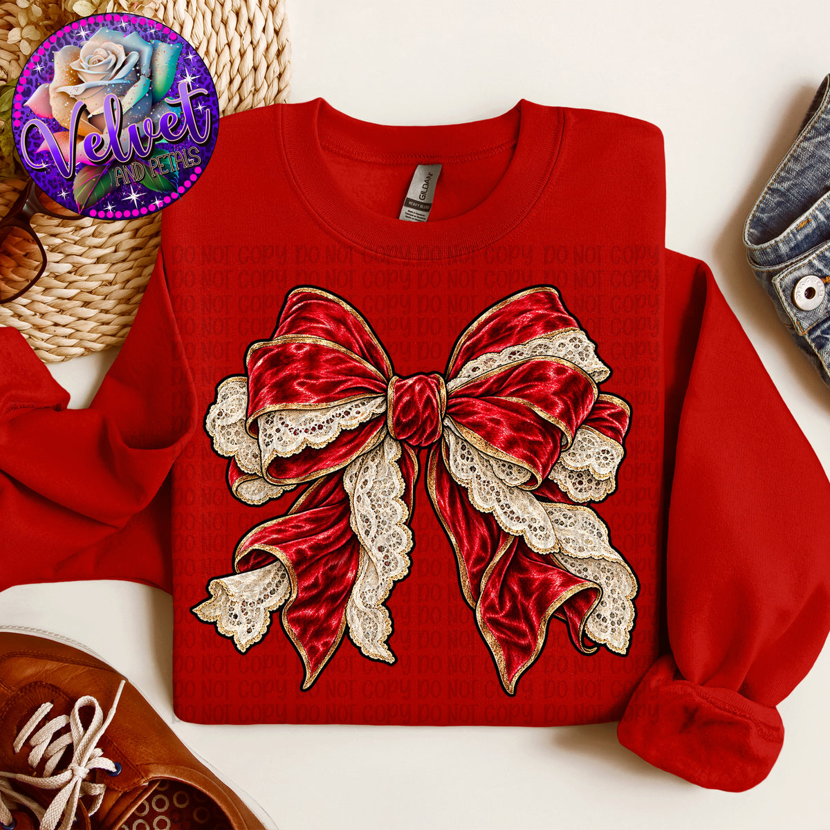 Red Velvet And Lace Bow