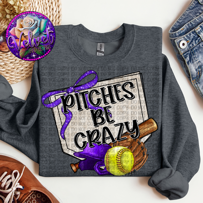 Pitches Be Crazy Purple Softball