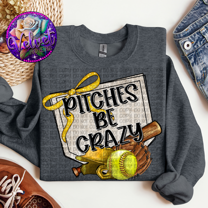 Pitches Be Crazy Yellow Softball