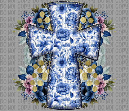 Blue Cross And Flowers