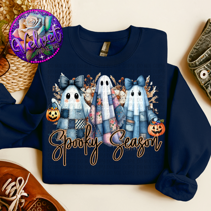 Blue Patchwork Ghosts-Black Lettering
