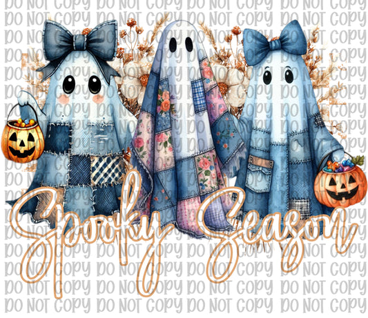 Blue Patchwork Ghosts-White Lettering
