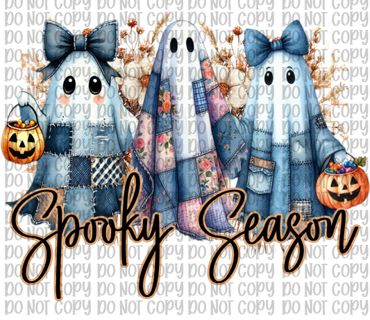 Blue Patchwork Ghosts-Black Lettering