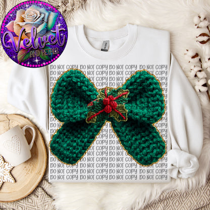 Faux Yarn Green Bow