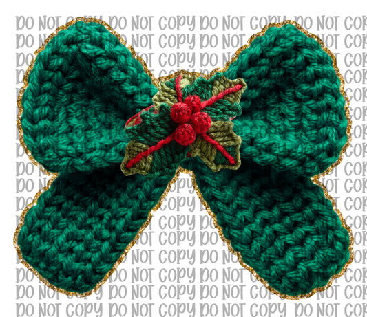 Faux Yarn Green Bow