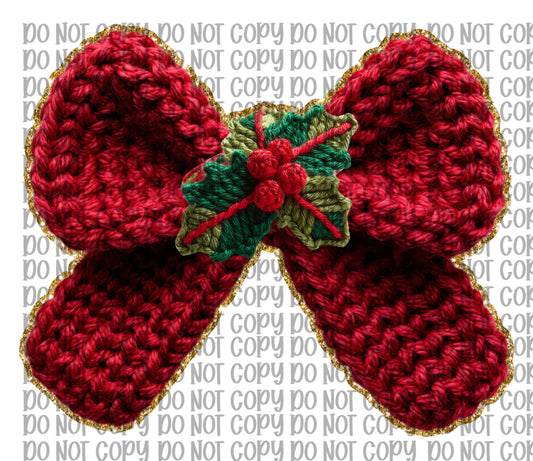 Faux Yarn Red Bow