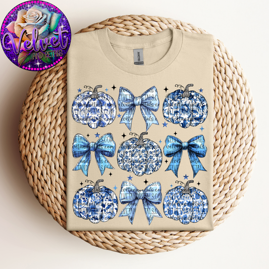 Blue Floral Pumpkins & Bows